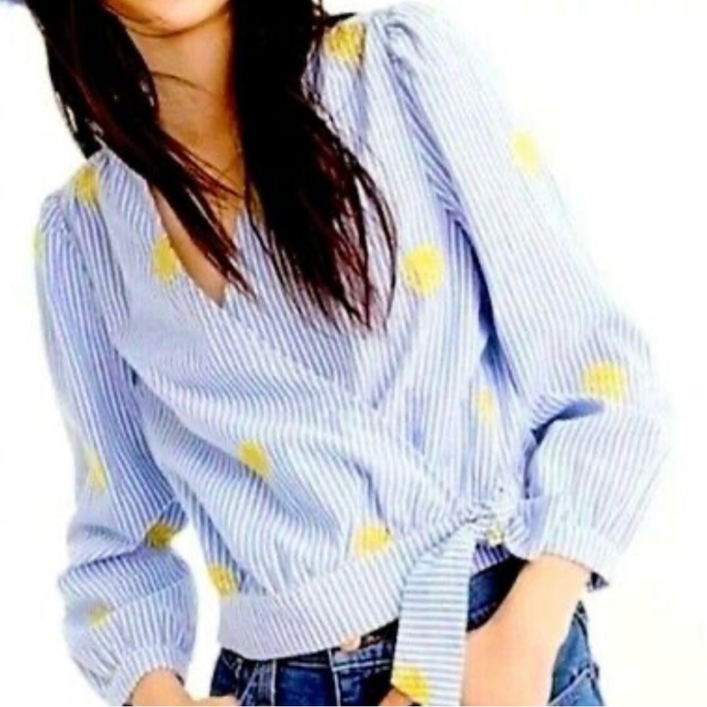 Striped Wrap Blouse with Yellow Accents